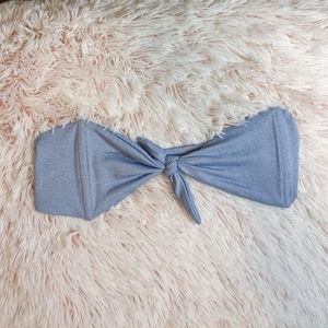 Wildfox Simone Bandeau Bow Tie Bikini Top Blue Denim Women's Small